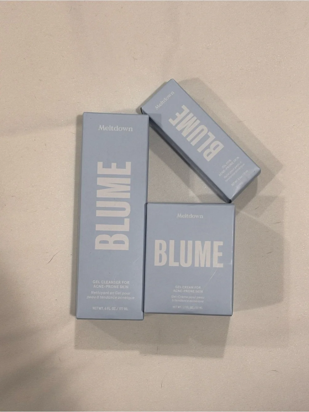 Blume Meltdown Acne Skincare Set Cleanser Moisturizer Oil New 3 Pc